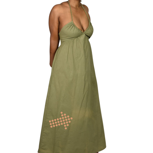 Xirena Maggie Halter Dress Green Olive Maxi Poplin Cotton Sundress Pockets XS - Picture 2 of 16